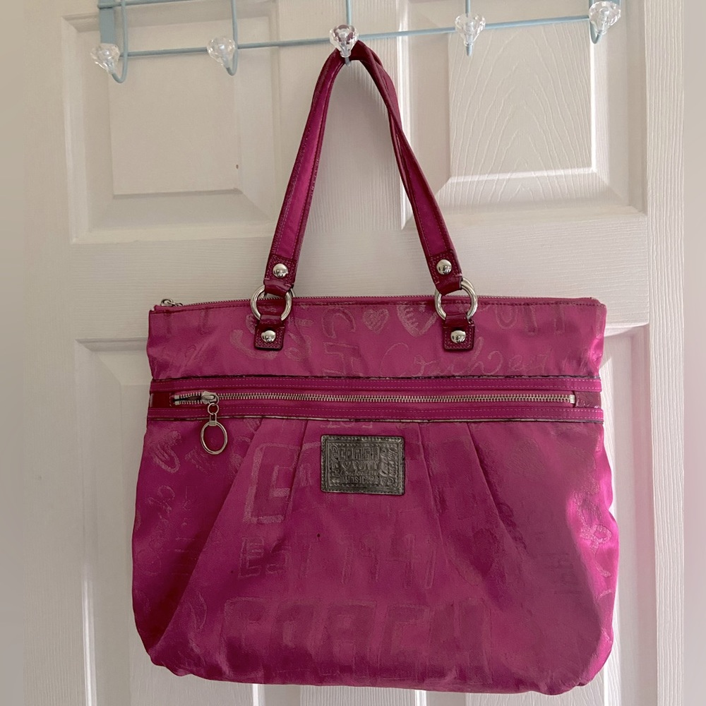 Coach Poppy bright pink handbag purse tote bag size medium large neon color pink - Picture 12 of 16